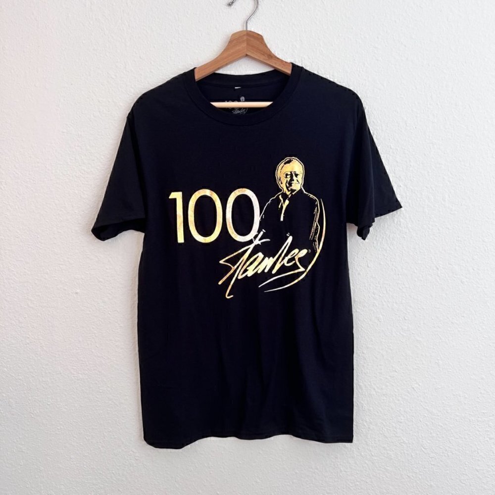 NEW Legion M Stan Lee Centennial Gold Foil 100 Logo Tee Shirt Limited Edition S 